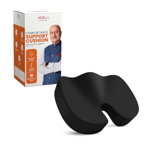 Image of AGEasy (Max Group Coccyx Cushions for Office & Car, Durable Memory Foam Coccyx Cushion for Tailbone Pain Relief Cushion for Sciatica, Breathable Fabric & Machine Washable Cover