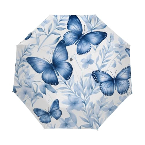 Parapluie de poche anti-UV et coupe-vent bleu à motif papillon vintage