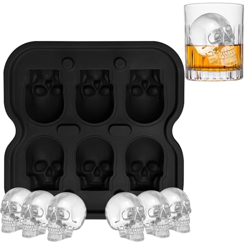 Skull Ice Cube Mold JLMIH 6-1.2 Cavity Silicone Skull Ice Tray Fun Shapes for Halloween& Party Drinks Whiskey Cocktail Bar Easy Release & Dishwasher Safe