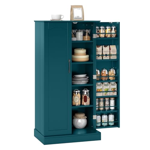 COSTWAY Armoire de Cuisine 2 Portes avec 16 Étagères, Meuble Cuisine Rangement, Buffet Salon, Vaisselier, Étagères Réglables, Garde-Manger (60 x 40 x 120...