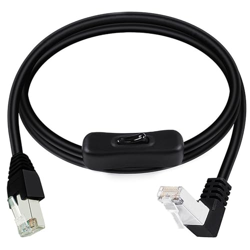 SHANFEILU RJ45 Extension Cable CAT6e Ethernet 90 Degree Male to Male Connector Network Cable with On/Off Switch in Line Coupler for Cat6/Cat5e/Cat5 Ethernet Cable 3.3FT/1M Up Angle