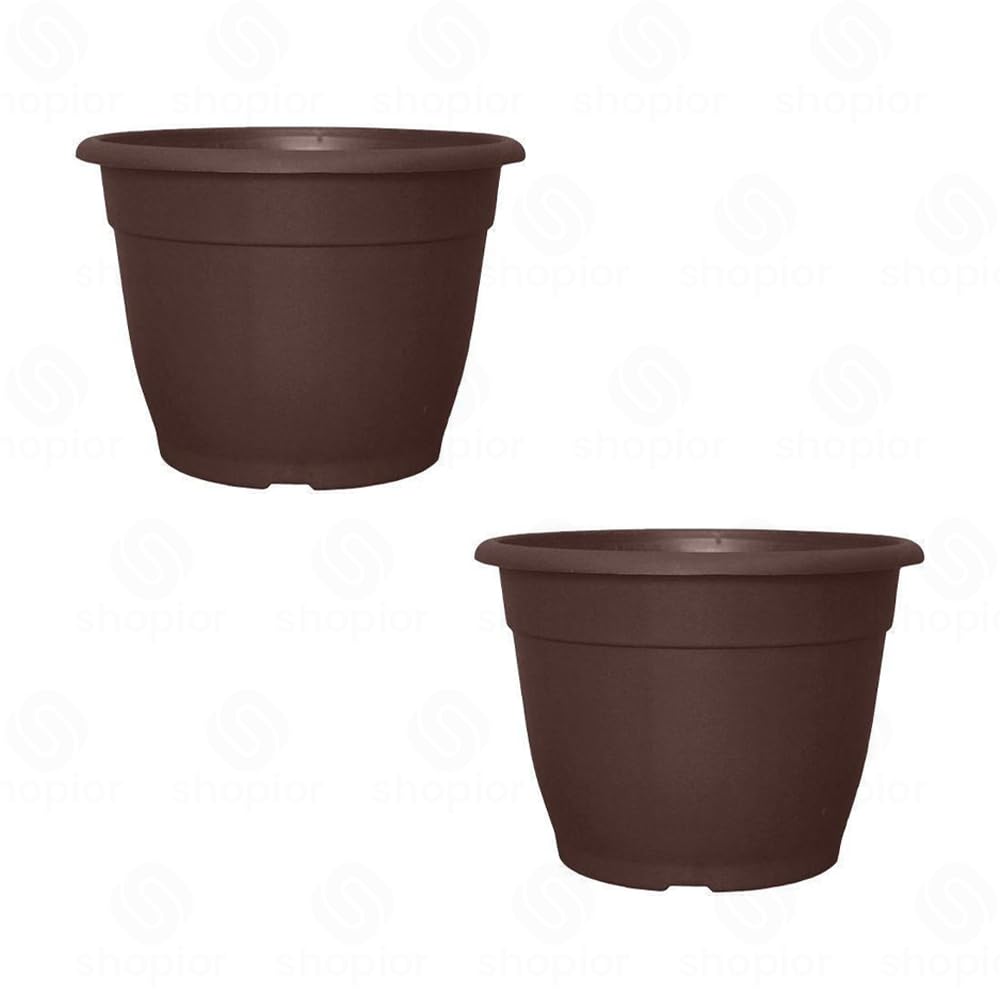 shopior Bella Large 30cm Plastic Plant Pot 9.5L – Indoor Outdoor Decorative Planter, Flower Pot for Houseplants, Herbs & Succulents | Modern Lightweight (30cm-9.5lt-Milk Chocolate-Pack 2)