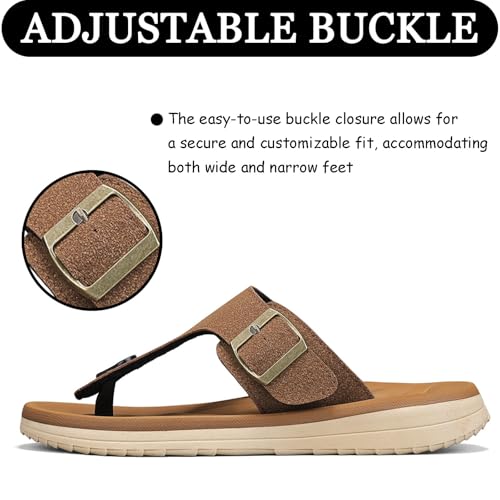 Image of Mens Sandals Adjustable Buckle Straps with Arch Support Lightweight Comfort Beach Sandals Soft Cushion Footbed Summer Slippers Open Toe Slides for Indoor and Outdoor