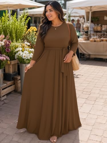 Image of Plus Size Maxi Dress for Women V Neck 3 /4 Sleeve Wrap Dress