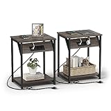 Picture of VASAGLE End Table with Charging Station, Set of 2, Small Side Tables for Living Room, Bedroom, Nightstand with Outlets and USB Ports, Bedside Table with Storage Shelf, Chestnut Brown and Black