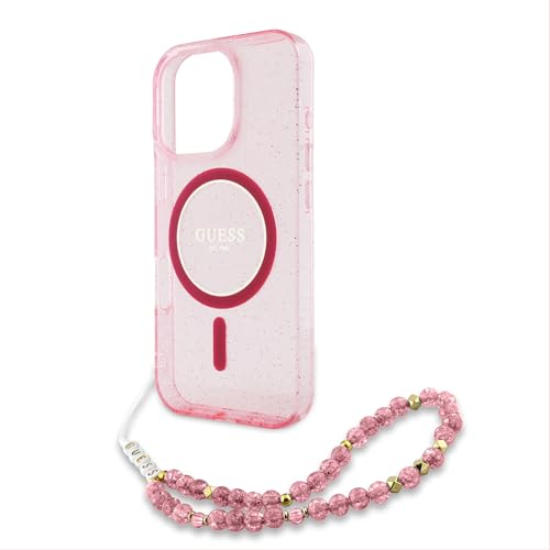 Coque iPhone 16 Pro Max GUESS anti-choc compatible MagSafe à paillettes IML rose - 5