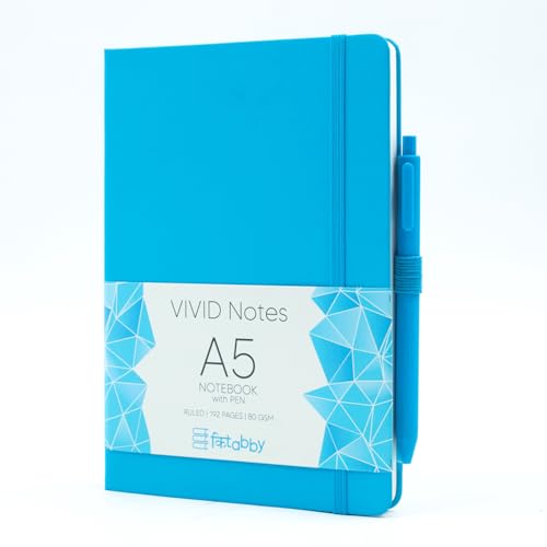 Image of Kitabby VIVID Notes A5 Hard Bound Notebook with Pen - Blue | Elastic Band & Pen Loop, 192 Pages, 80gsm Natural Shade Paper, Polymer Coated Paper Cover
