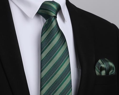 Image of Enlision Mens Ties Stripe Tie and Pocket Square Set Classic Formal Woven Neckties Handkerchief Cufflinks Wedding