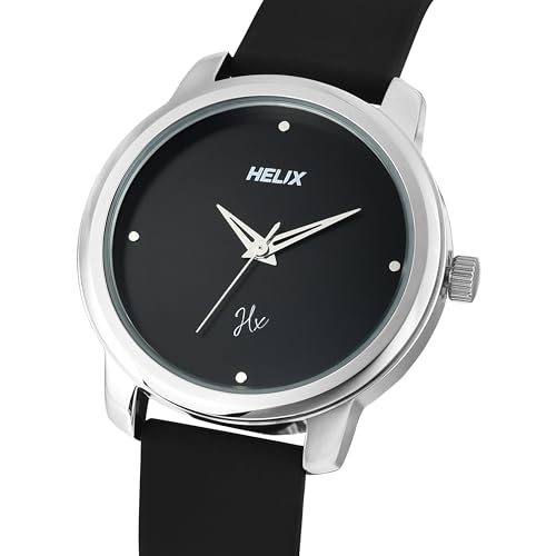 Image of Helix by Timex Analog Watch for Women with Black Round Dial & Black Silicone Strap Band Water Resistant Women's Wrist Watches - TW048HL16