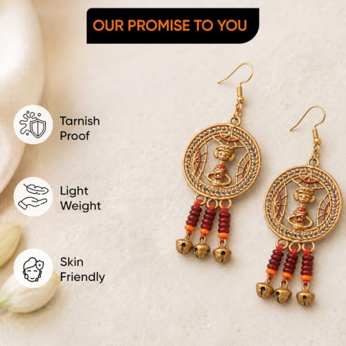 Image of Handcrafted Tribal & Dhokra Art Earrings for Women - Wooden, Nature-Inspired Statement Drop & Traditional Ethnic Designs