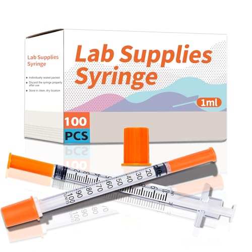 1ml/cc 29G 1/2 Inch Syringe, U-100 Lab Syringes, Individually Wrapped, Pack of 100