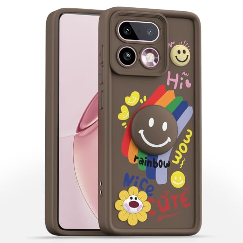 Image of Pikkme Back Cover for Realme 16 Pro Plus 5G | Soft Silicone| Cute Rainbow Smile & 3D Cartoon Flower Design | Shockproof Raised Camera Protection Bumper Case (Brown)