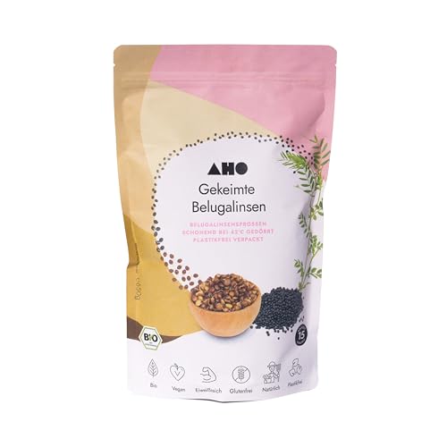 AHO Gekeimte Belugalinsen Bio Linsen Regional Plastikfrei 650g - 1 Tüte (Bio-Qualität)