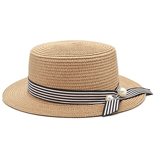 Chapeau Panama femme soleil plage été ruban rond plat haut taille 55-58