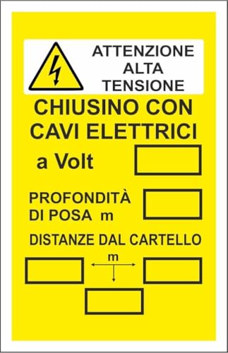 CARTELLO SEGNALETICO - ATTENZIONE ALTA TENSIONE CHIUSO CON CAVI ELETTRICI - Adesivo Extra Resistente, Pannello in Forex, Pannello In Alluminio (Plastica, 10x15 cm)
