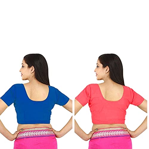 Image of Namita Women's Rubia Cotton Half Sleeve Blouse Combo (U-COT-COM-2-NAVYBLUE-BRINKPINK-40 Navy Blue, Brink Pink 40)