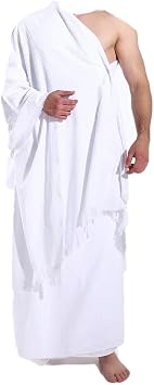 COTTONIL Ihram 男性用 2点セット - 100%コットン メッカ巡礼 & ウムラ タオルセット 調節可能なベルト&隠しポケット付き - フリーサイズ ステッチなし 透けない - 43 x 86インチ 110 x 220 cm