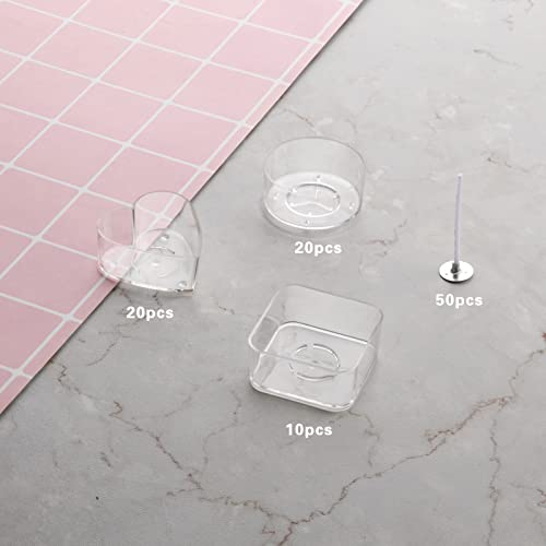 50Pcs Tea Light Candle Cup,Plastic Clear Candle Cup Holders ,Heart Square Round Shapes Tealight Cups,50Pc Candle Wicks For Diy Candle Making #TOP6