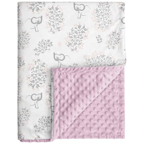 Image of CIVARUA KIDS Baby Blankets for Girls Soft Plush Nursery Minky Blanket Neutral with Print Pink Forest Elephant and Cozy Raised Dotted Fleece Backing, 30 x 40 Inch Double Layer Bed Throws