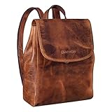 STILORD 'Hazel' Frauen Rucksack Elegant Leder Daypack Kleiner Lederrucksack Vintage Cityrucksack Rucksackhandtasche für 13,3 Zoll MacBook Echtleder, Farbe:Kara - Cognac