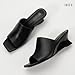 IDIFU Black Wedge Sandals for Women Dressy Low Mule Heels Short Square Open Toe Backless Dress Shoe for Women Summer Casual Ladies Comfortable Fashion Slide Slip on Mules Wedges Heels(Black Pu, 6.5)