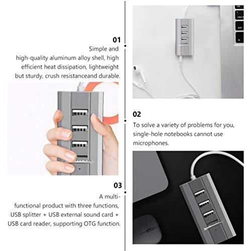 VILLCASE Placa de Som Usb Adaptador de Ãudio Externo Tipo-C 3 Portas Conversor de Placa de Som EstÃ©