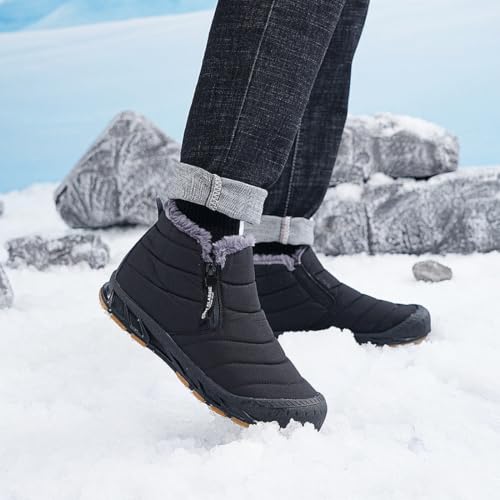 Image of Jakcuz Men's Water-resistant Snow Boots | Faux Fur Lined, Side Zipper & Non-Slip Outsole, Outdoor Winter Cold Weather Boots
