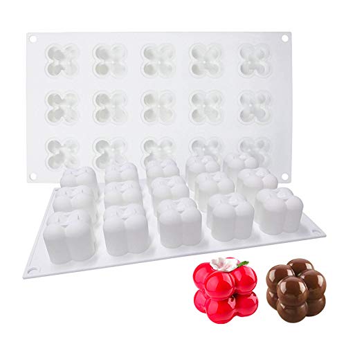 Cube Molds, Candle Silicone Mold for Baking Chocolate Cake and Making 3D Handmade Candles, 3D Baking Molds Dessert Molds for Pastry Truffle Pudding Jelly Cheesecake, 15-Cavity