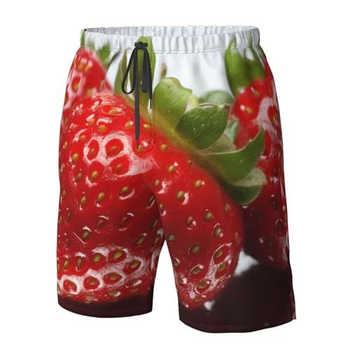 Red Strawberry Fruit Men's Swim Trunks Quick Dry Board Shorts with Pockets Casual Drawstring Beach Shorts4