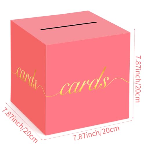 Image of Light Red Card Box Gold Foil Wedding Favors Gift Card Boxes Post Box Receiving Money Box Holder for Wedding Reception, Baby Showers, Anniversary, Birthday Party, Retirement, Graduation Envelope Holder