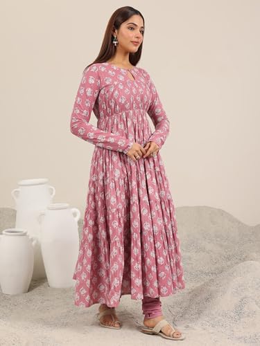 Image of Libas Printed Cotton A-Line Kurta With Churidar and Dupatta