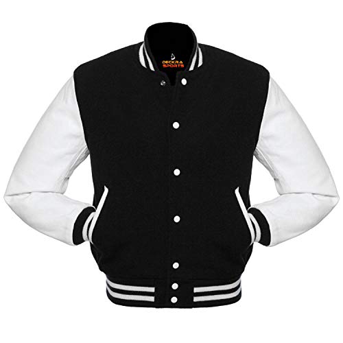 Image of Deckra Boys Varsity Jacket Leather Arms Wool Polyester Quilted Kids /Children Varsity Jacket