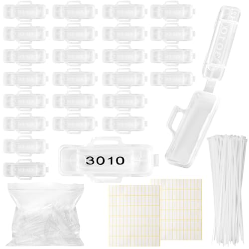 Dshunnc 100 Stück Kabelbeschriftung Clip Set mit 100 Kabelmarker + 100 Kabelbinder + 2 Etikettenbögen Wiederverwendbare Kabelmarkierung für Elektroinstallation Serverraum Büro und Haushalt (3010)