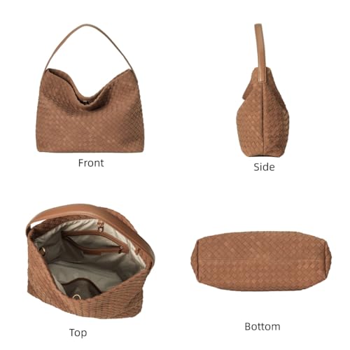 Image of Woven Suede Tote Bag for Women Faux Suede Hobo Bag Slouchy Shoulder Bag Soft Woven Handbag