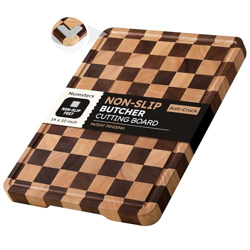 Image of Cutting Boards for Kitchen Checkered Cutting Board 14in Acacia Wood Charcuterie Board Serving Heavy Duty Non Toxic Slip Over Sink Butcher Block Wood Meat Best Kitchen Essential Gift