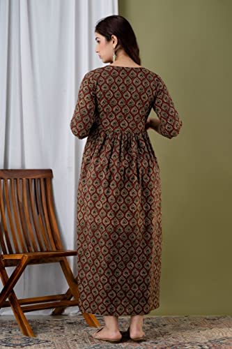 Image of Women's Feeding Kurta Cotton | Floral Anarkali Pregnancy Kurta with Nursing Zipper | Pre & Post Partum | Maternity Dresses | Mom to Be Gift