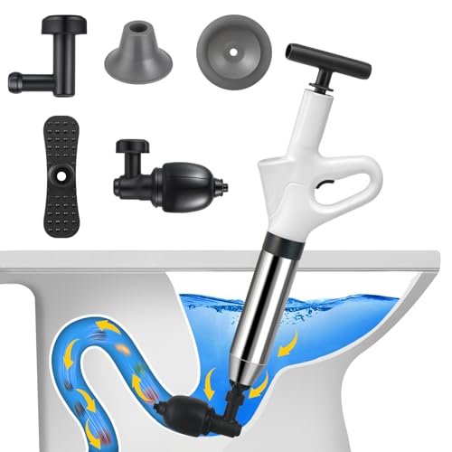 Desatascador de Tuberías con Aire Comprimido, esatascador de Inodoro con Barómetro, Desatascador Tuberias a Presion con Cuatro Ventosas Diferentes Adecuado para Inodoro, Lavabo, Bañera