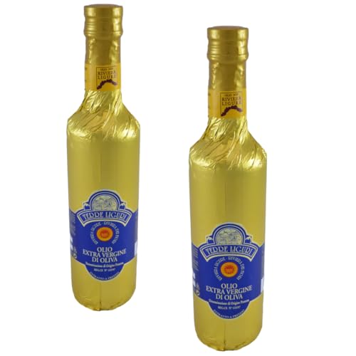 Riviera Ligure extra virgin oil pdo has got by olives called Taggiasche, lt 0,50 (17,6 ounce) x 2 gold cover bottle