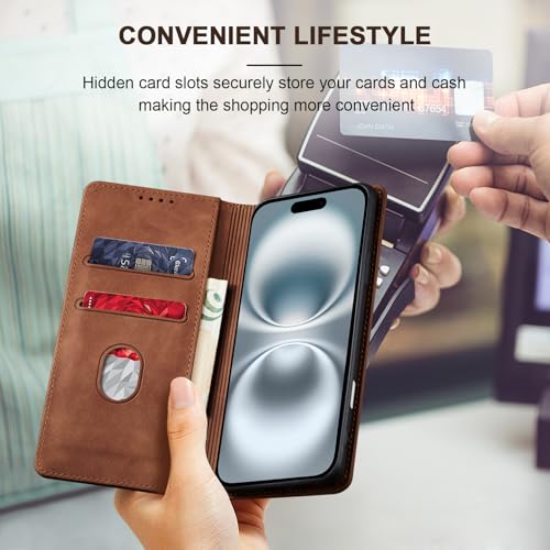 Image of Jasonyu Flip Wallet Case for iPhone 16,Brown
