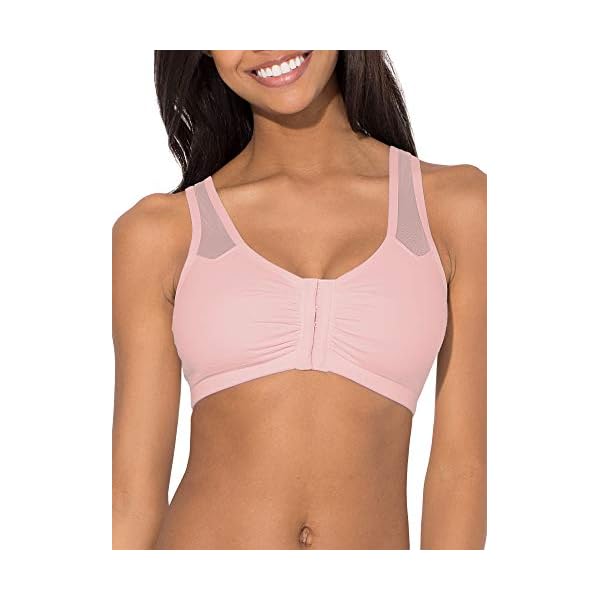 Fruit of the Loom Women's Comfort Front Close Sport Bra with Mesh Straps, Blushing Rose, 36