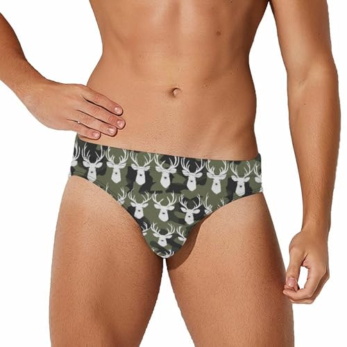 Deer Camouflage Pattern Printed Swim Briefs for Men Sexy Bikini Swimwear Elastic Beach Trunks Bathing Suit