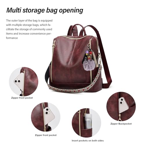 Image of Backpacks for Women Fashion PU Leather Bag Multipurpose Design Convertible Satchel Bag Travel Backpack Handbag and Purse 2Pcs