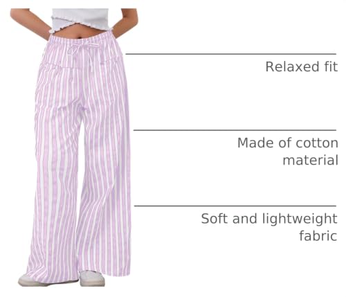 Image of MISSACTIVER Women Drawstring Striped Pants Loose Wide Leg Trousers Casual Low Waist Pants Comfy Lounge Pants with Pockets