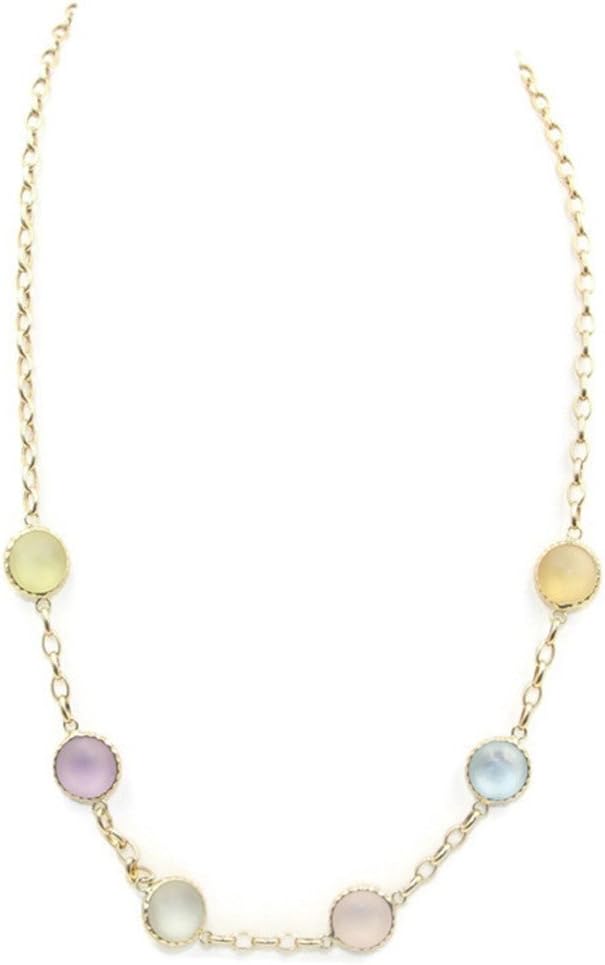 Sophia Fine Jewelry Multi-Color Frosted Gemstones Fancy 17 Inches Necklace 14k Yellow Gold Chain