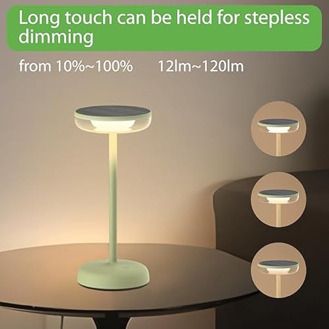 Cocktail Style Solar Table Lamp ÿ Cordless LED Light with USB-C Charging, Dimmable Warm 2700K Glow, Weather Resistant for Indoor/Outdoor Use ÿ Blue, 1 Pack
