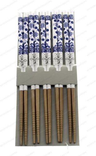 M.V. Trading Co NSI.900288 5 Pair Japanese Chopsticks Gift Set with Many Variety Designs, Bamboo by M.V. Trading