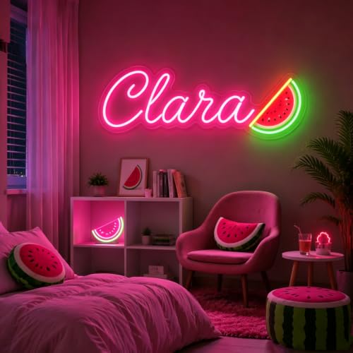 Image of Custom Name Neon Sign with Watermelon Personalized LED Neon Light Sign for Wall Decor Kid's Bedroom Birthday Party Wall Art Christmas Gift