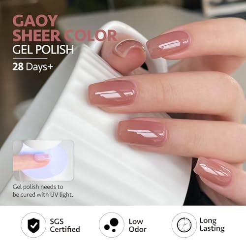 Image of GAOY Jelly Brown White Gel Nail Polish Set, 6 Translucent Colors Sheer Pink Maroon Soak Off UV Light Cure Gel Polish Kit for Salon and Nail Art DIY at Home