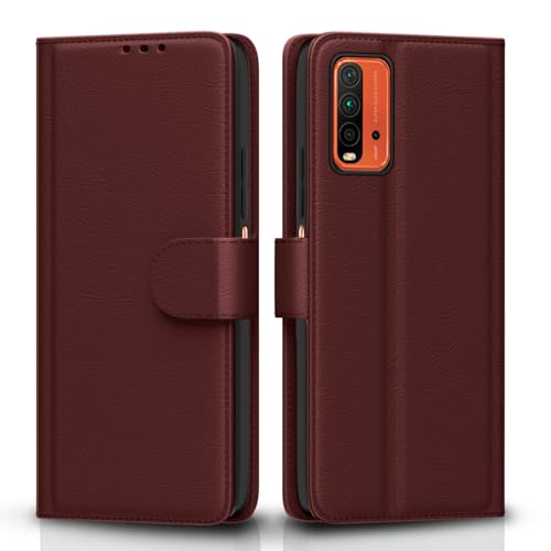 Image of Pikkme Redmi 9 Power /Poco M3 Flip Cover | Genuine PU Leather Finish | Full 360 Protection | Wallet Style | Inbuilt Pockets & Stand | Strong Magnetic Flip Case for Redmi 9 Power /Poco M3 (Brown)