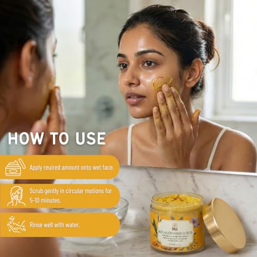 Image of Kesar Chandan Face Scrub with Saffron, Sandalwood & Walnut | Helps with Tan Removal & Dead Skin | Contains Skin Brightening & Polishing Properties - (110 gms)
